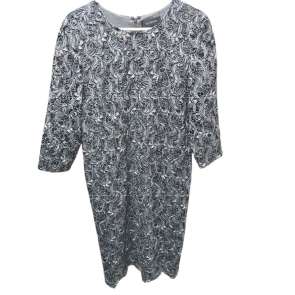 St John Evening Soutache Style Mesh Overlay Dress Womens 14 Silk Lined